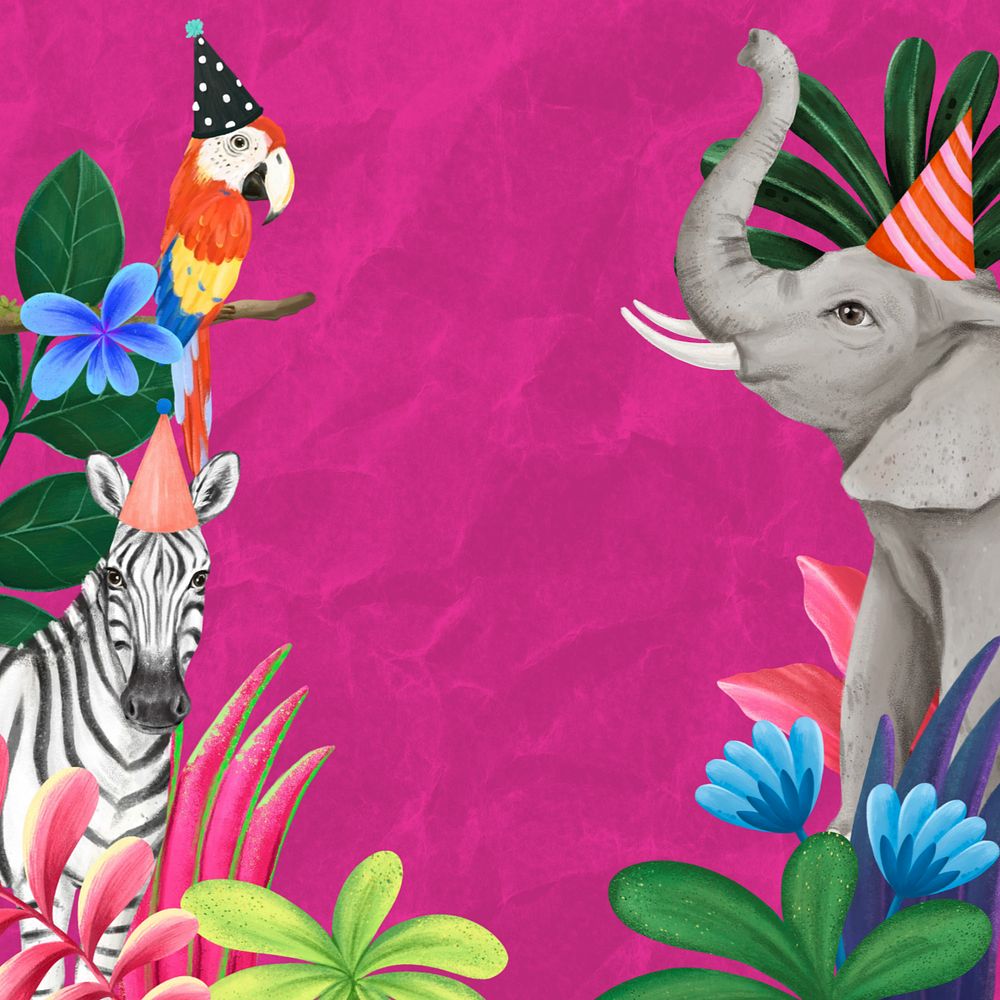 Animal party border background, pink design