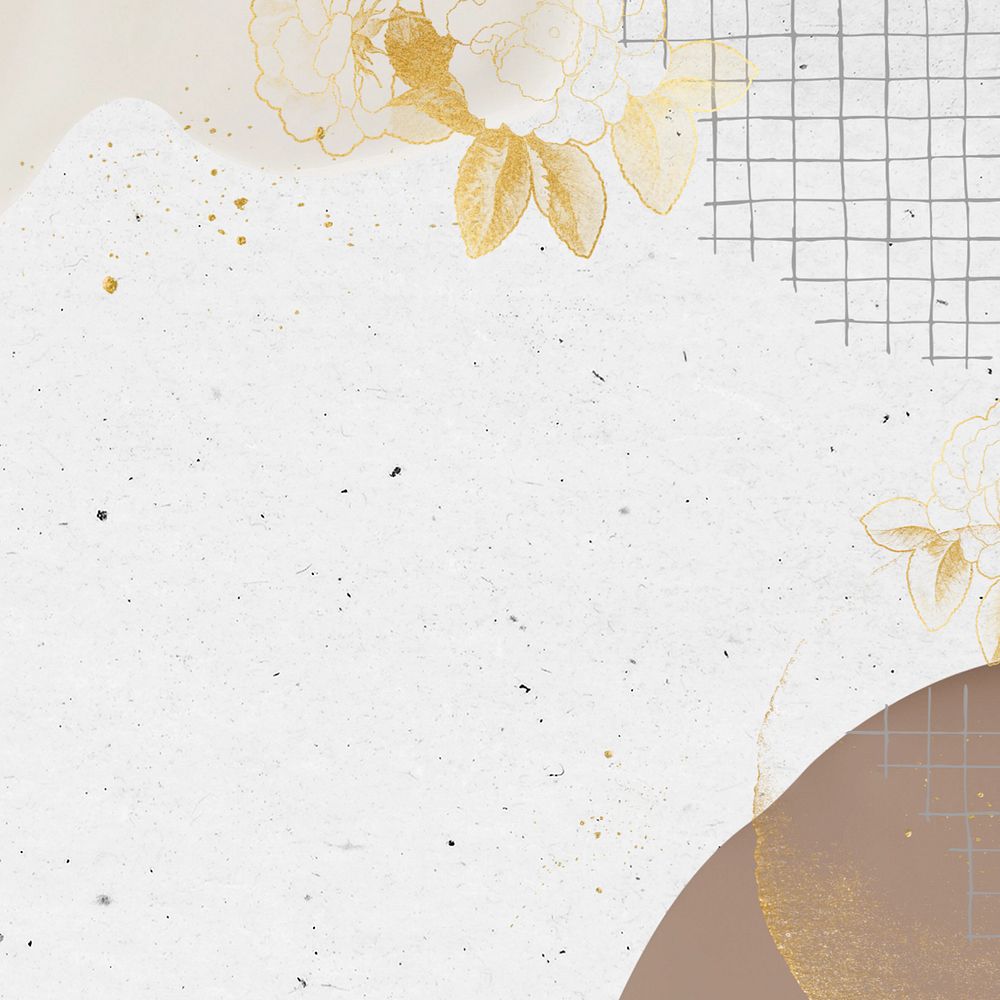 Aesthetic off-white background, editable gold flower, remixed by rawpixel