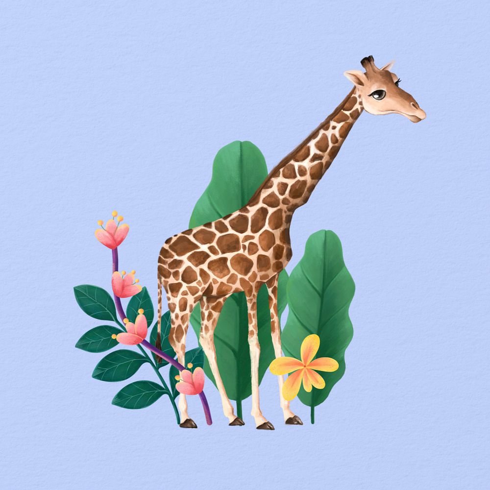 Cute giraffe background, wild animal illustration