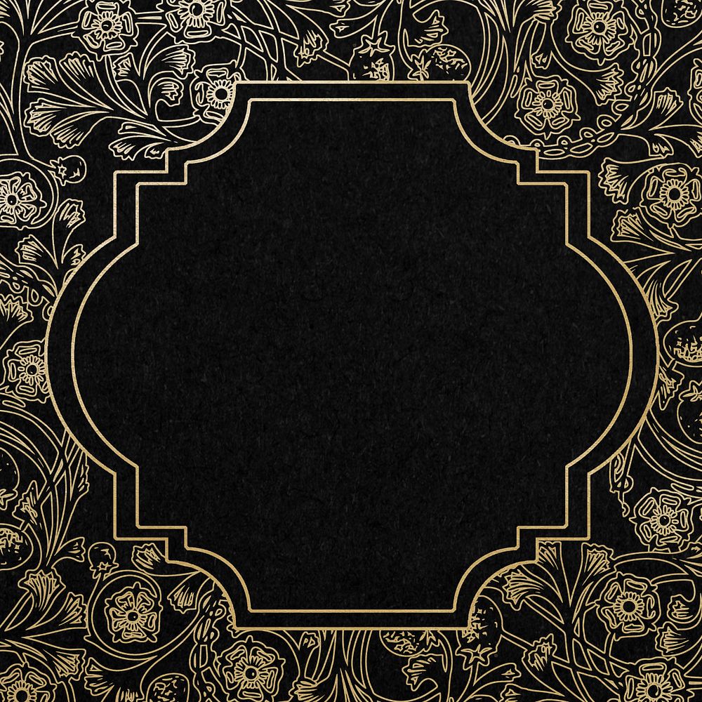 Leafy patterned frame background, editable black vintage design, remixed by rawpixel