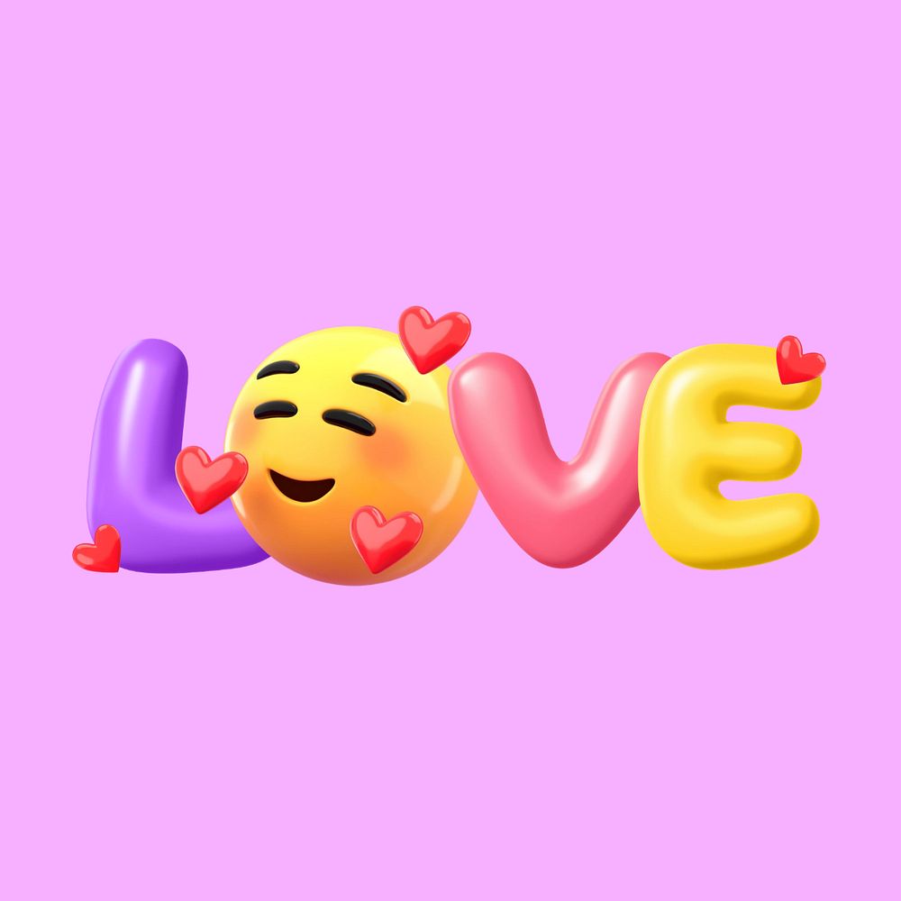 Love 3D word emoticon, editable design