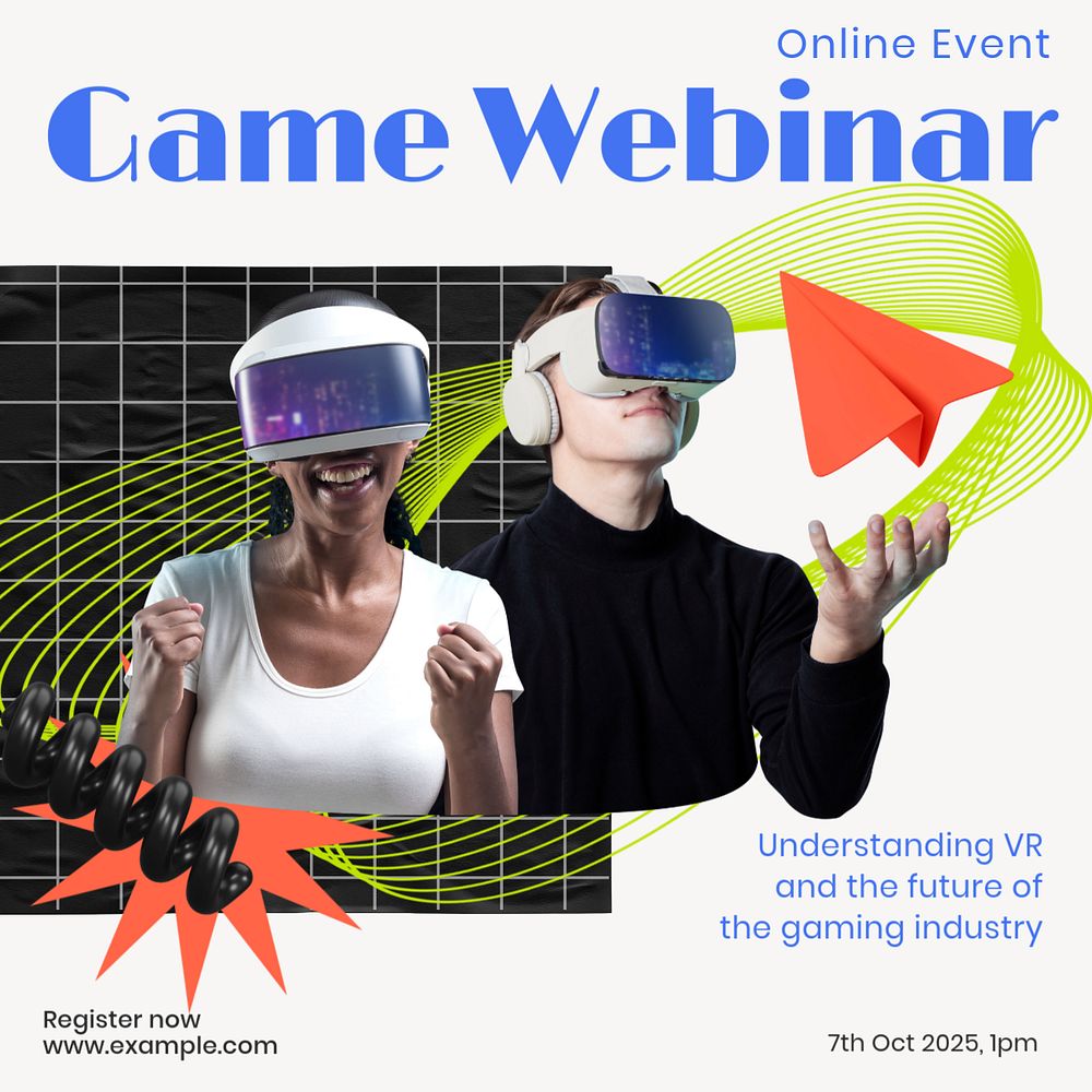 Game webinar Facebook ad template, editable text & design