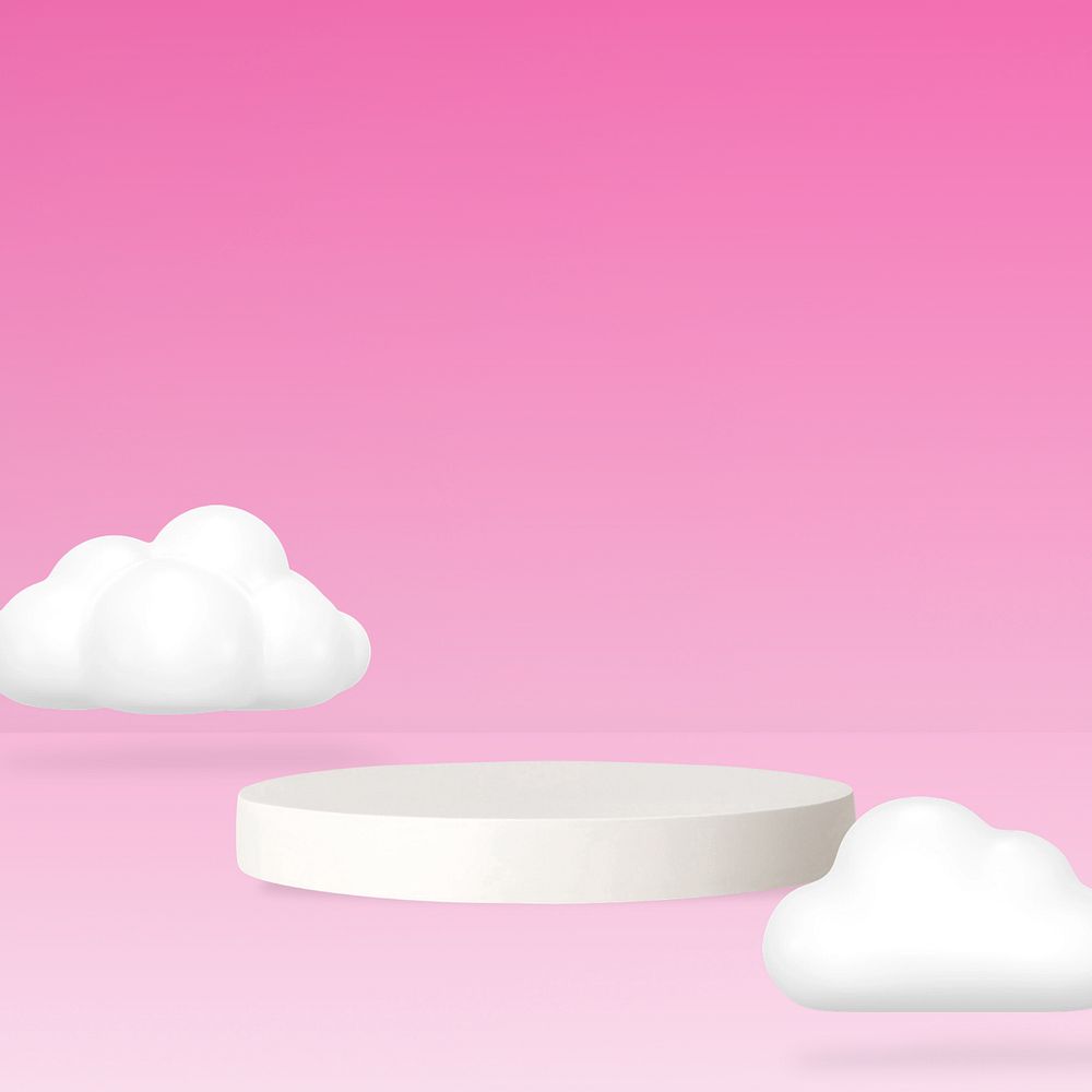 Pink product backdrop, 3D clouds, editable design