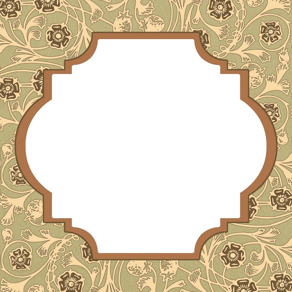 Leafy patterned frame background, editable brown vintage design, remixed by rawpixel