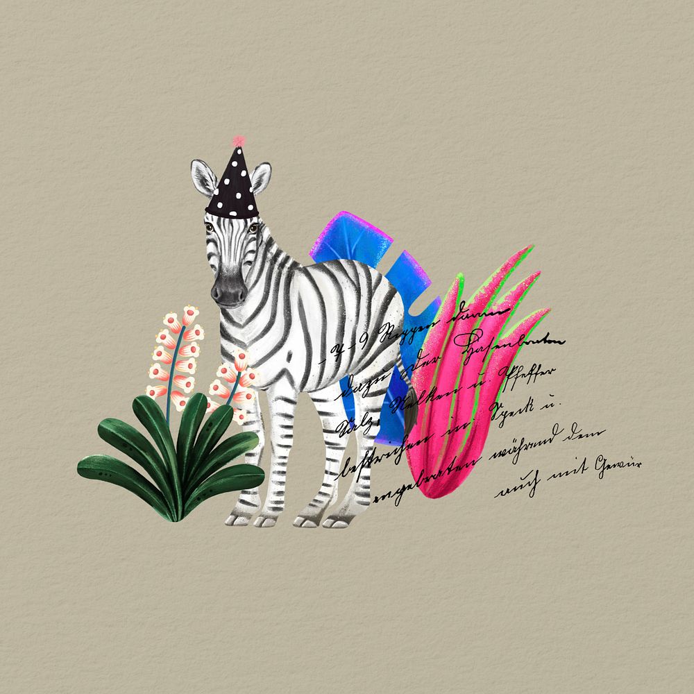 Birthday party zebra background, animal illustration