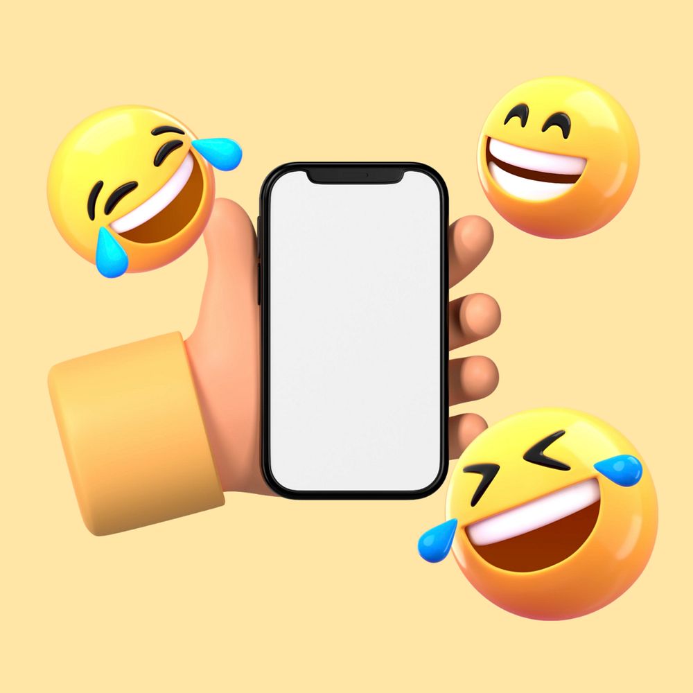 Happy emoticons, blank phone screen, editable design