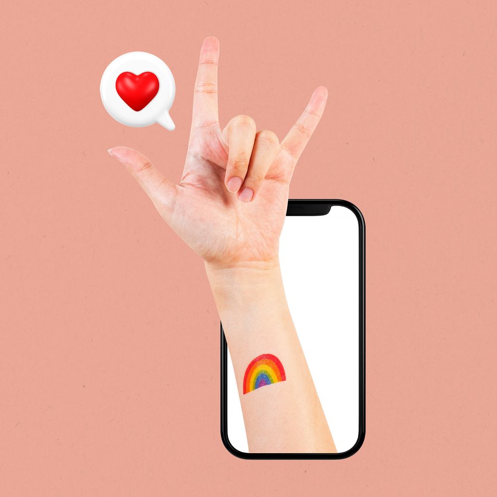 ILY hand sign, LGBTQ love image, editable design