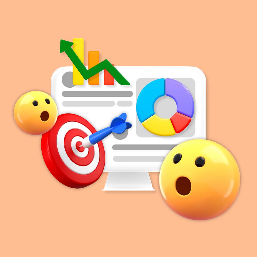 Digital marketing 3D emoticons, growing business, editable design