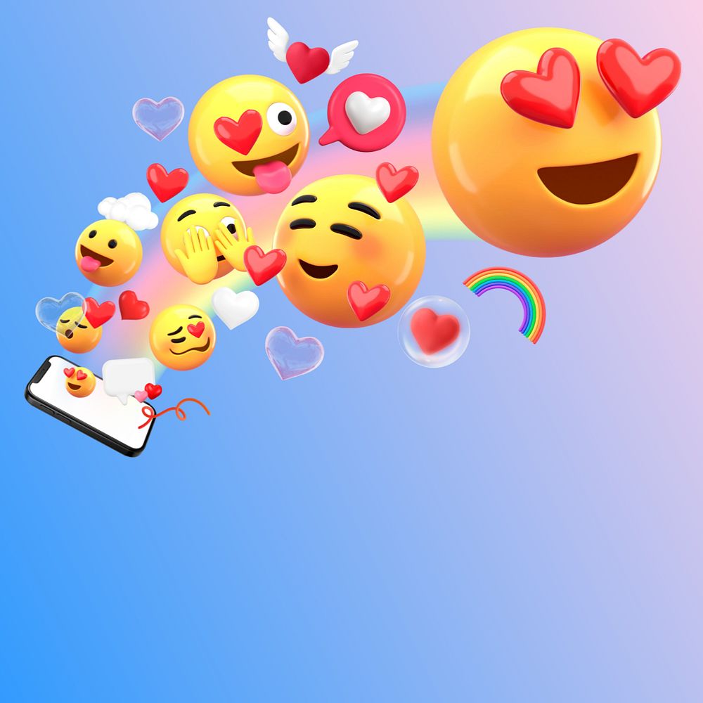 Love messages background, 3D emoticons, editable design