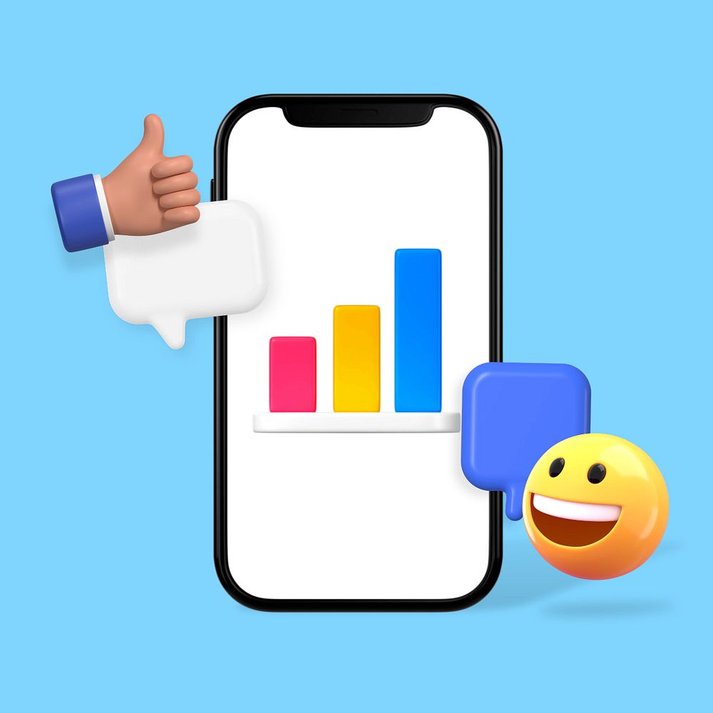 Growing bar chart, 3D business emoticon, editable design