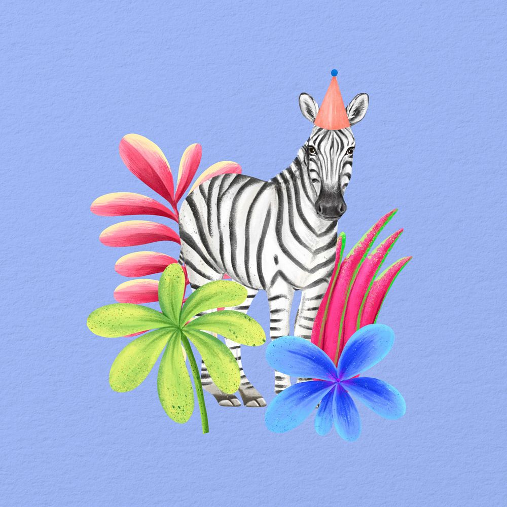 Birthday party zebra background, animal illustration