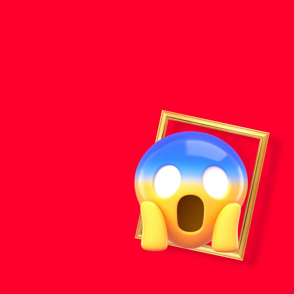 Shocking emoticon red background, 3D border, editable design