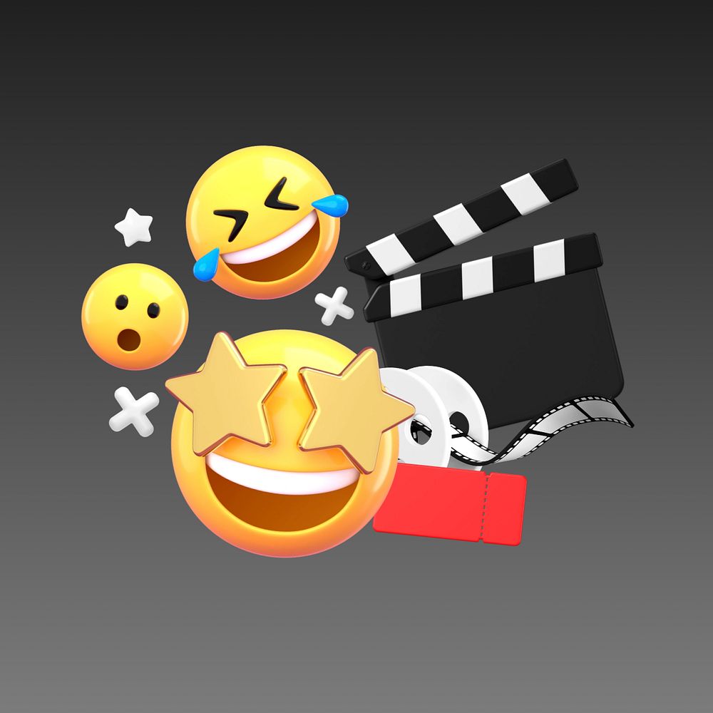 Movie lovers emoticon, 3D rendering graphics, editable design