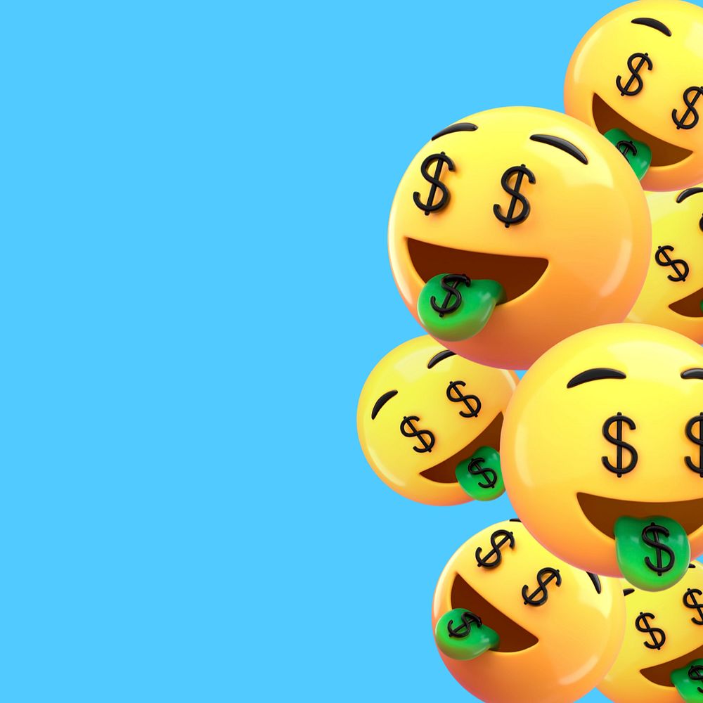 Money-mouth face emoticon background, finance concept, editable design