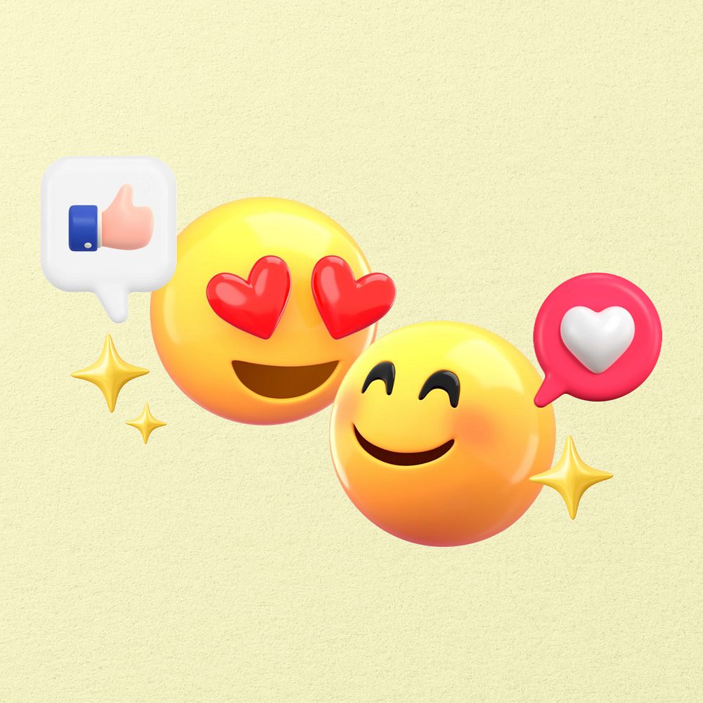 Heart-eyes flirting emoticons, 3D graphics, editable design