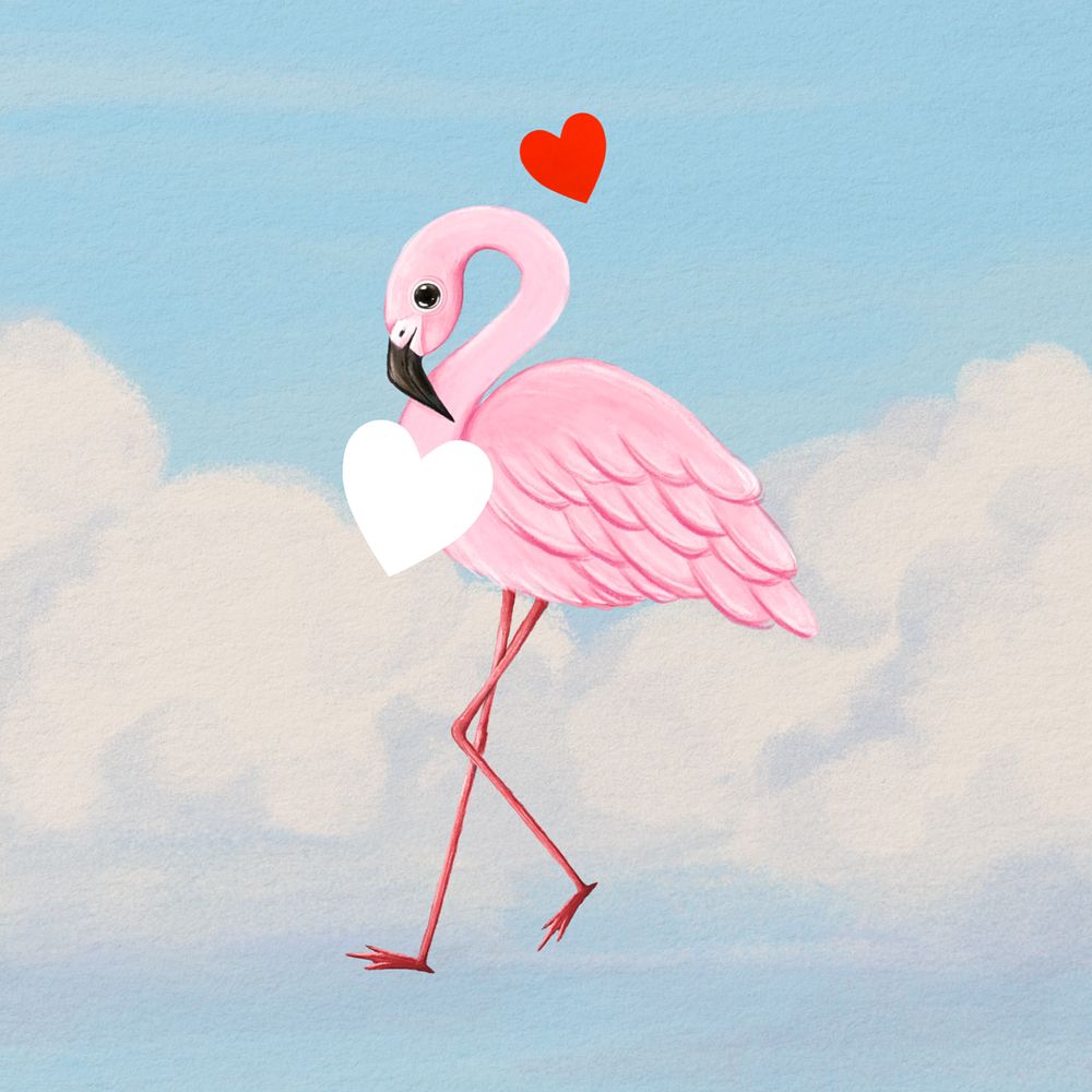 Cute flamingo background, blue sky design