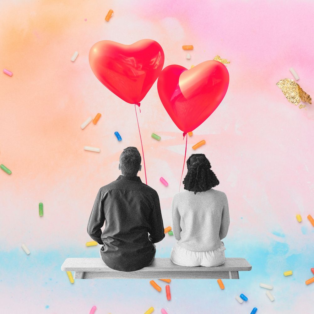 Couple sitting together, Valentine's celebration remix, editable design