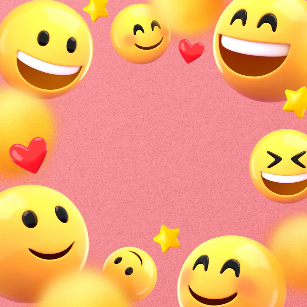 Pink emoticons frame background, happy smiling faces, editable design