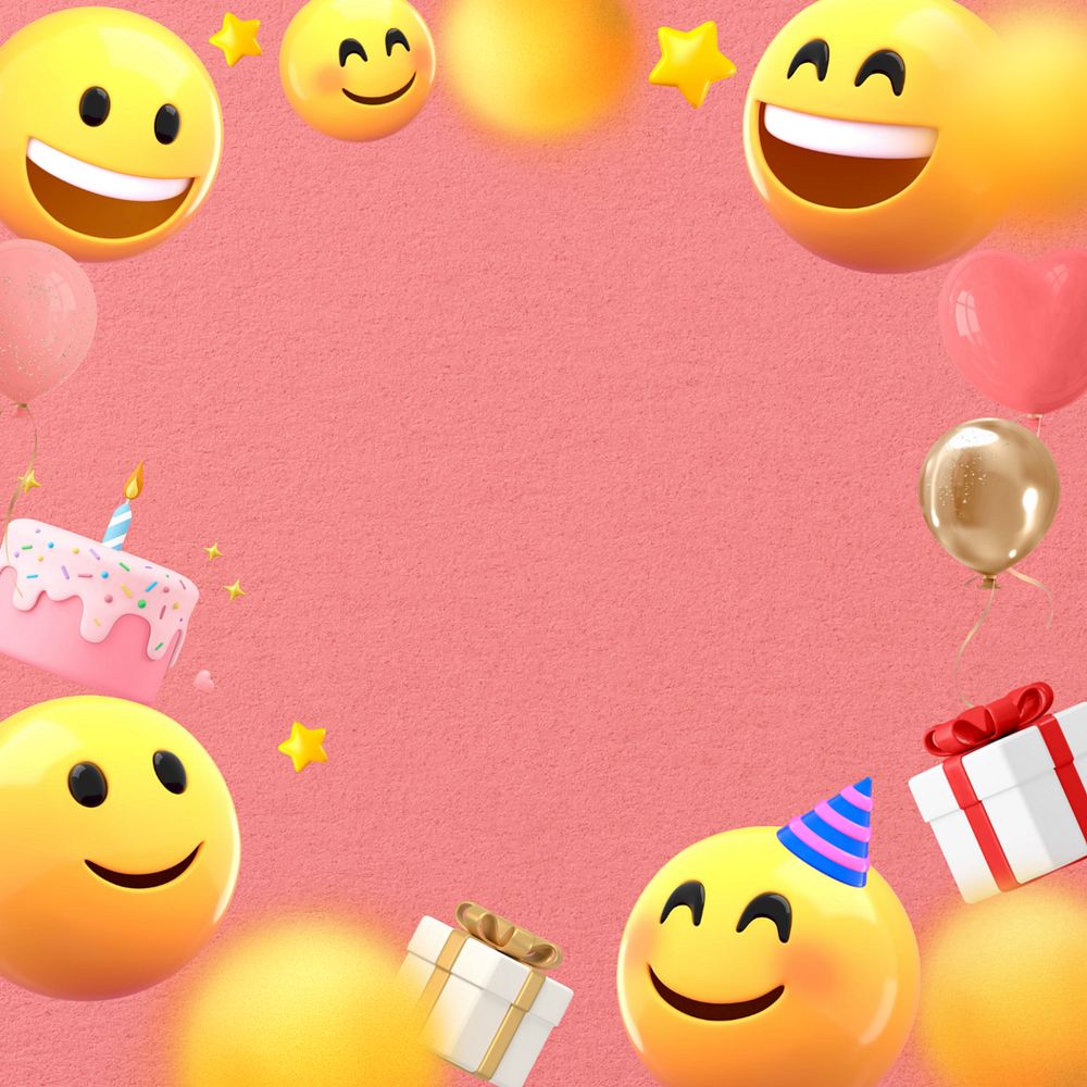 Pink party emoticons background, 3D frame, editable design