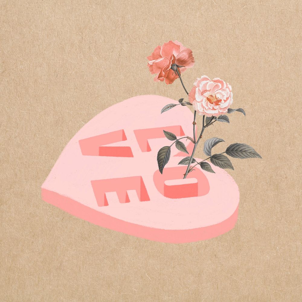 Flower love heart, Valentine's Day graphic, editable design