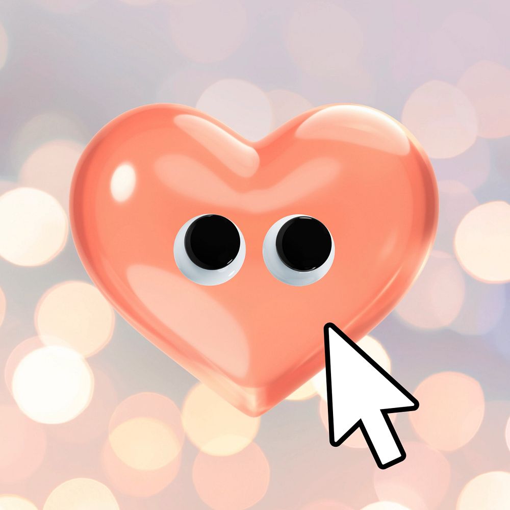 3D heart cartoon, cute love graphic, editable design