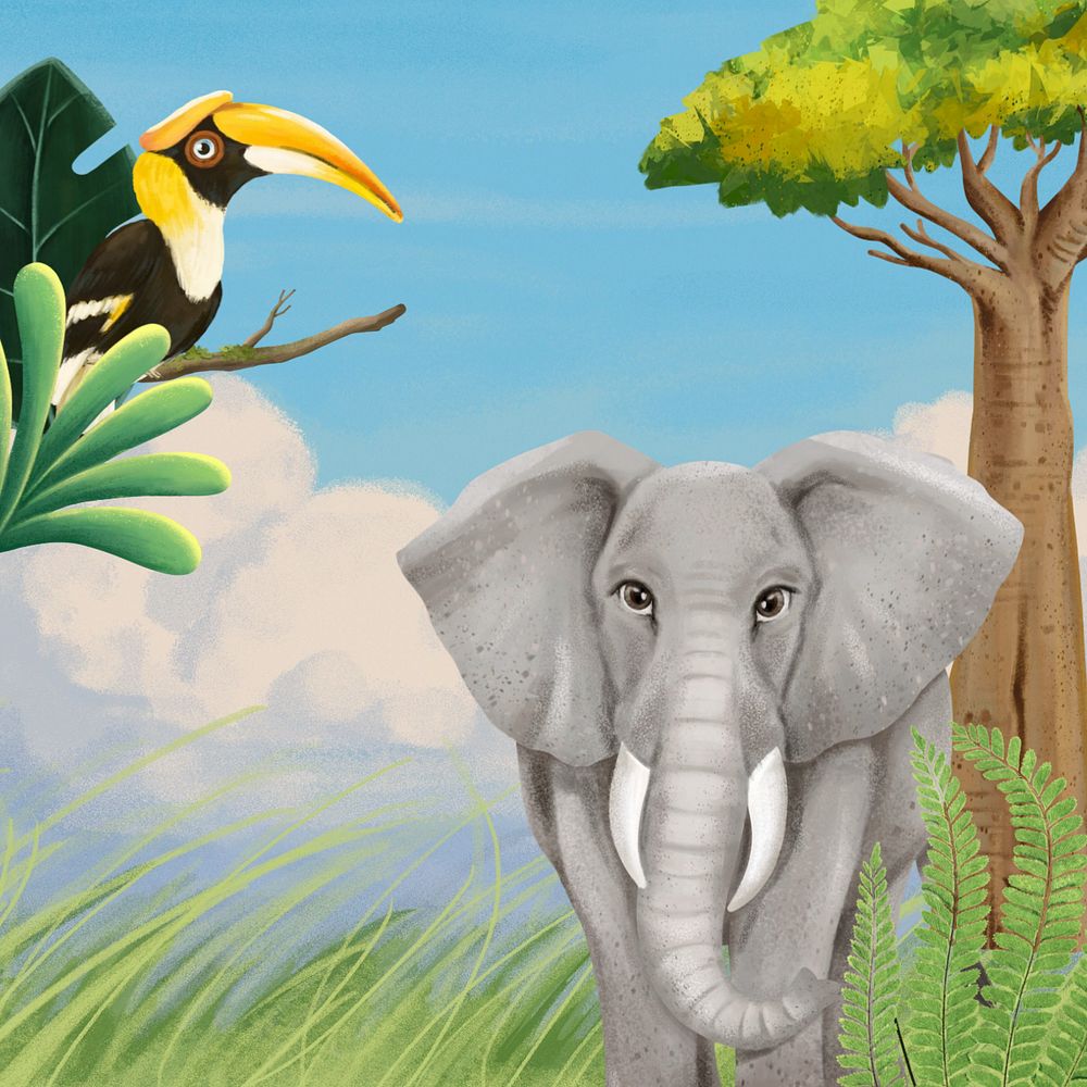 Elephant wildlife background, drawing design