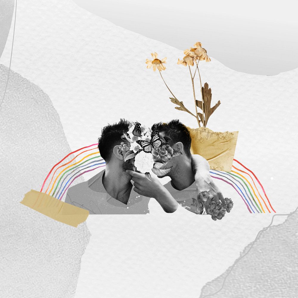 Gay couple kissing, LGBTQ community, editable design