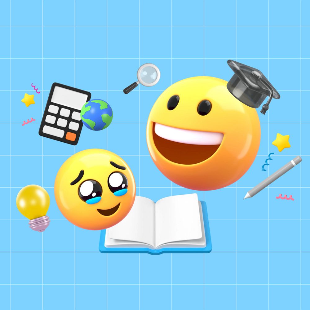 Education 3D emoticons illustration, editable design