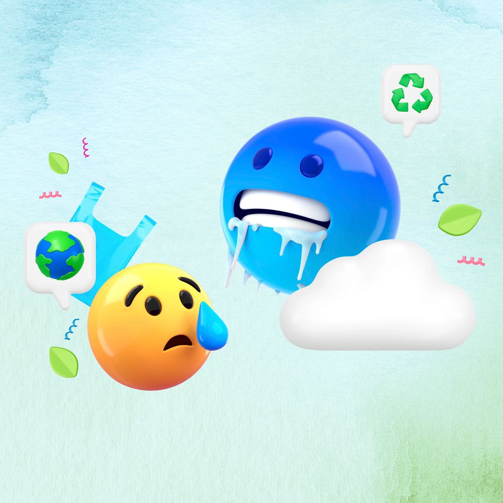 Climate change 3D emoticons illustration, editable design