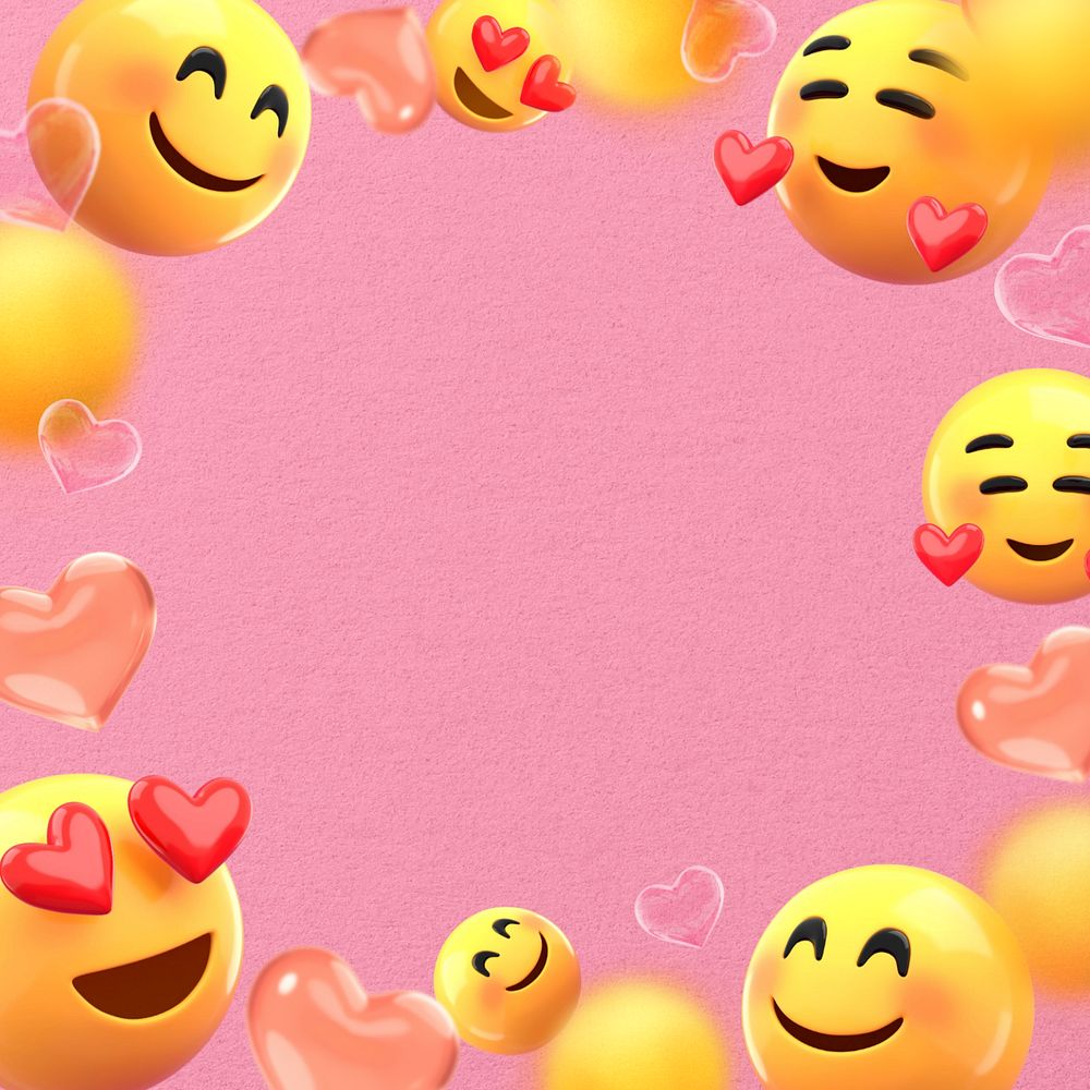 Pink emoticons frame background, happy smiling faces, editable design