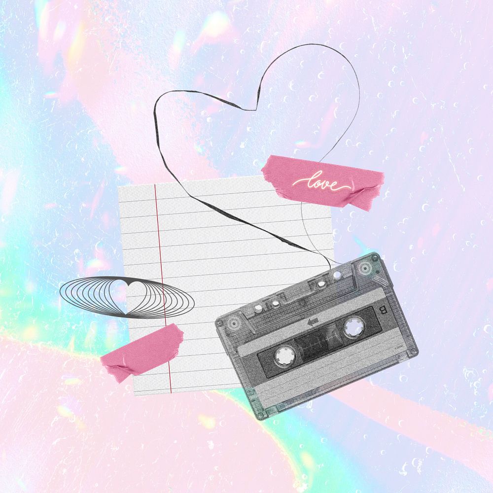 Love cassette tape, aesthetic Valentine's remix, editable design