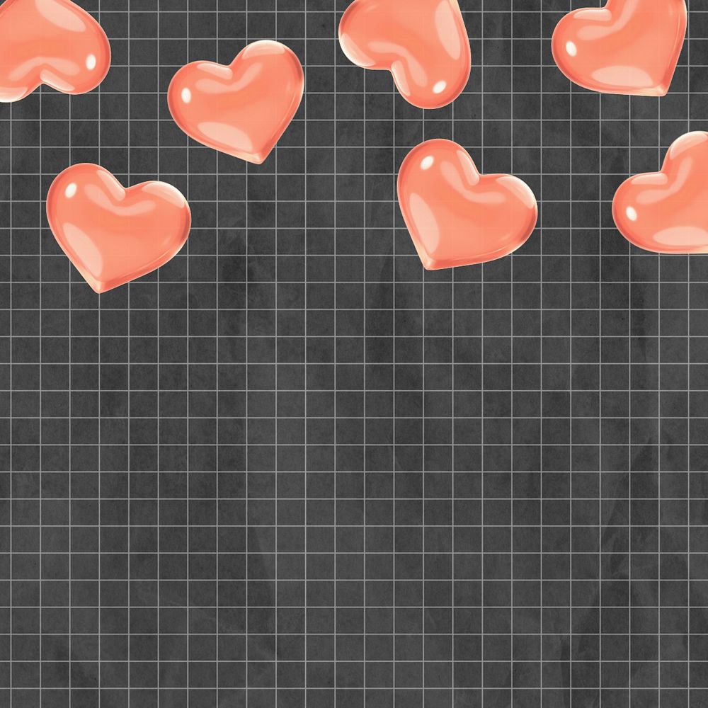 3D falling hearts background, black grid pattern, editable design