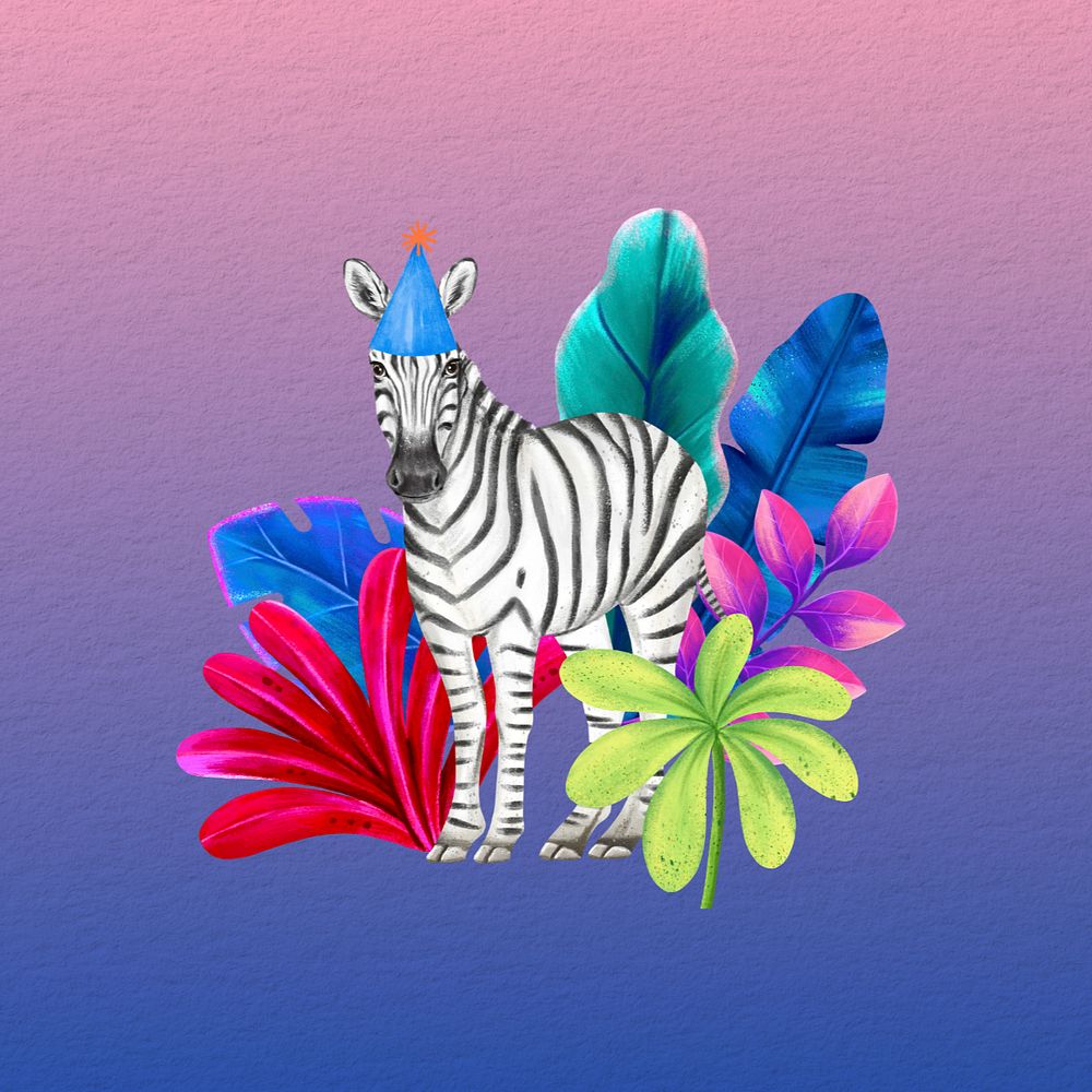 Birthday party zebra background, animal illustration