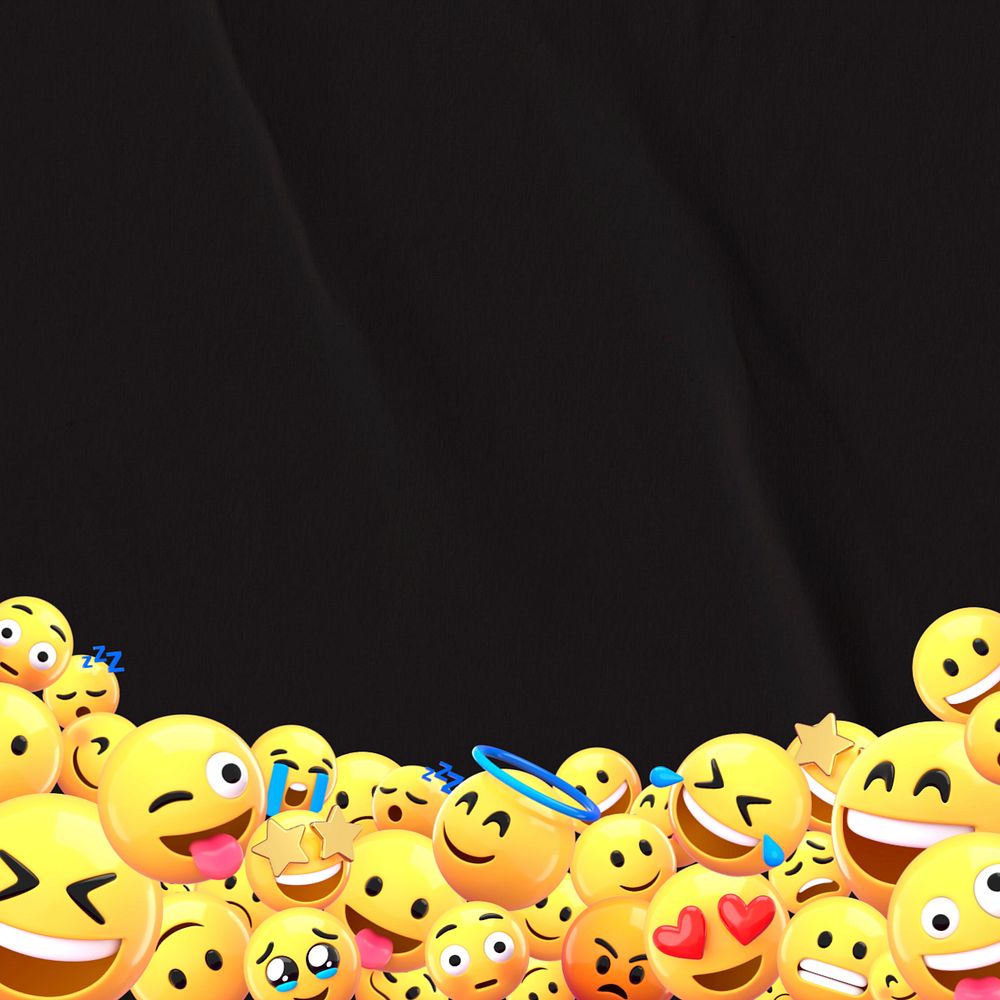 Black paper texture background, 3D emoticons border, editable design