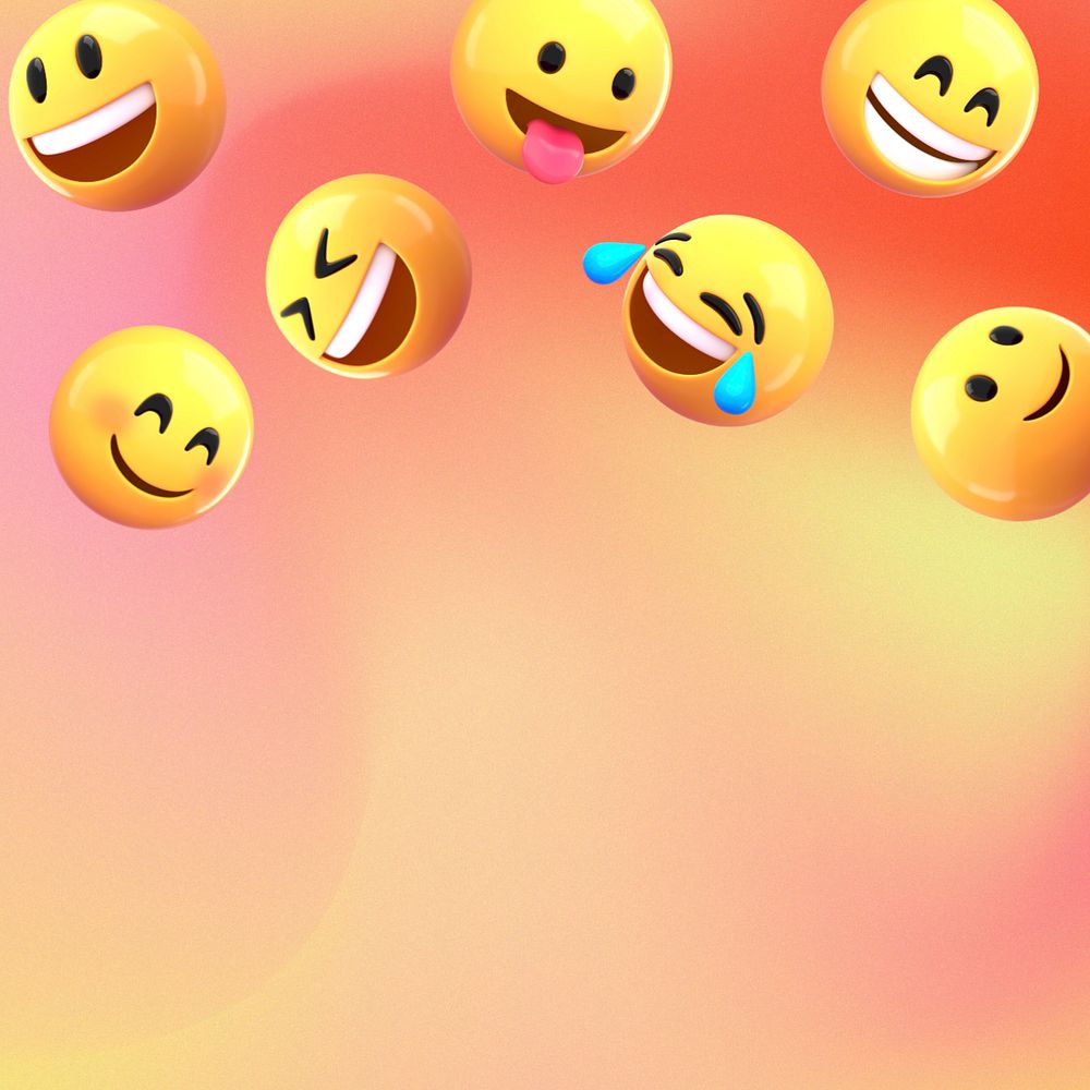 Cheerful laughing emoticons background, gradient orange, editable design