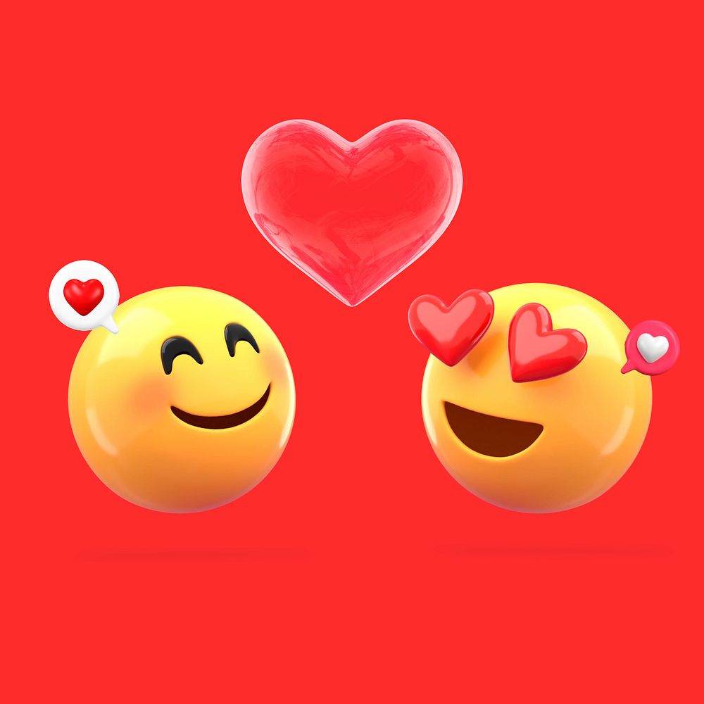 Heart-eyes love emoticons, 3D Valentine's celebration, editable design