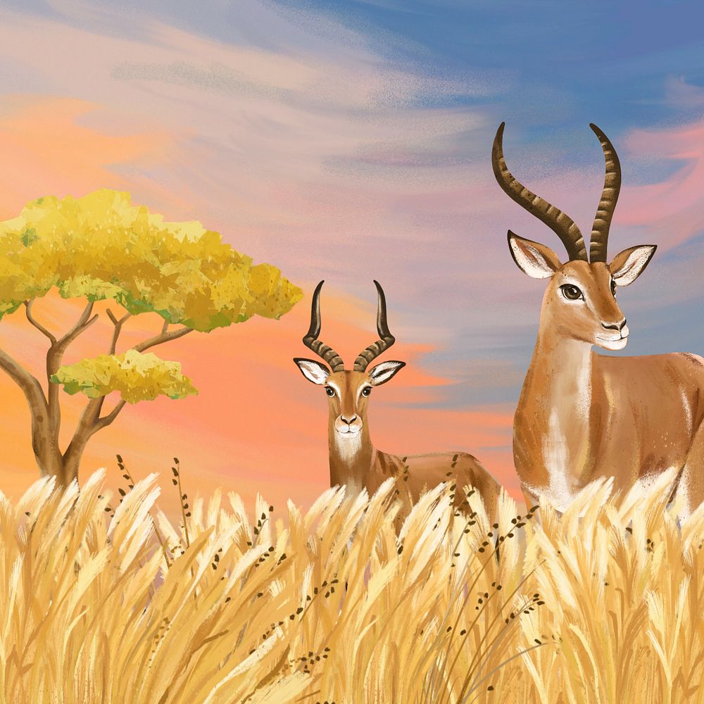 Savanna wildlife background, drawing design