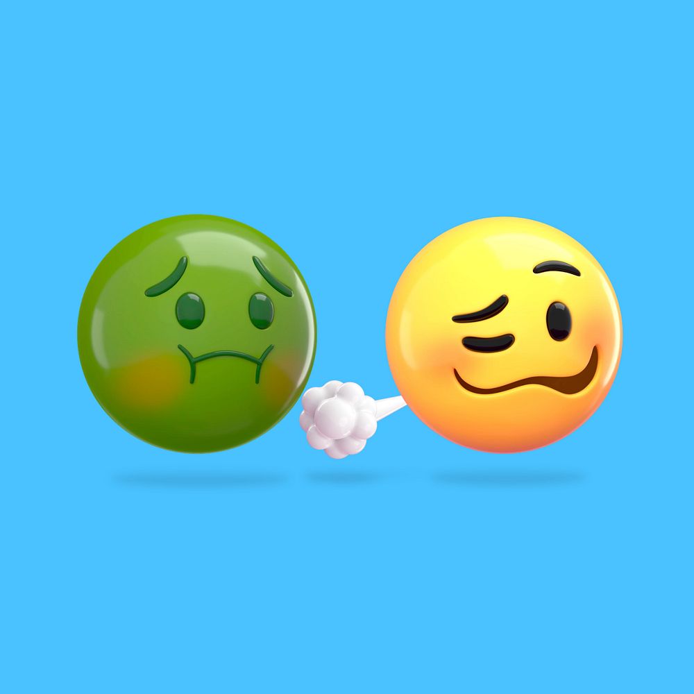 3D farting emoticon, disgusted face graphic, editable design