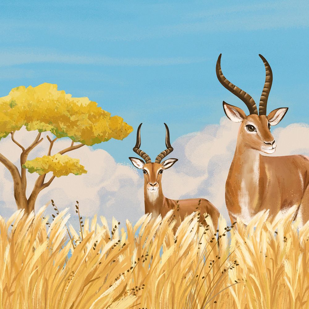 Savanna wildlife background, drawing design