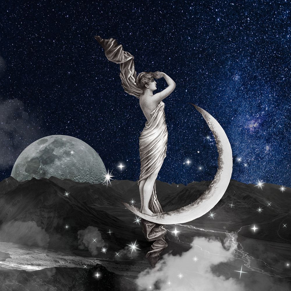 Vintage woman celestial background, editable Art Nouveau element