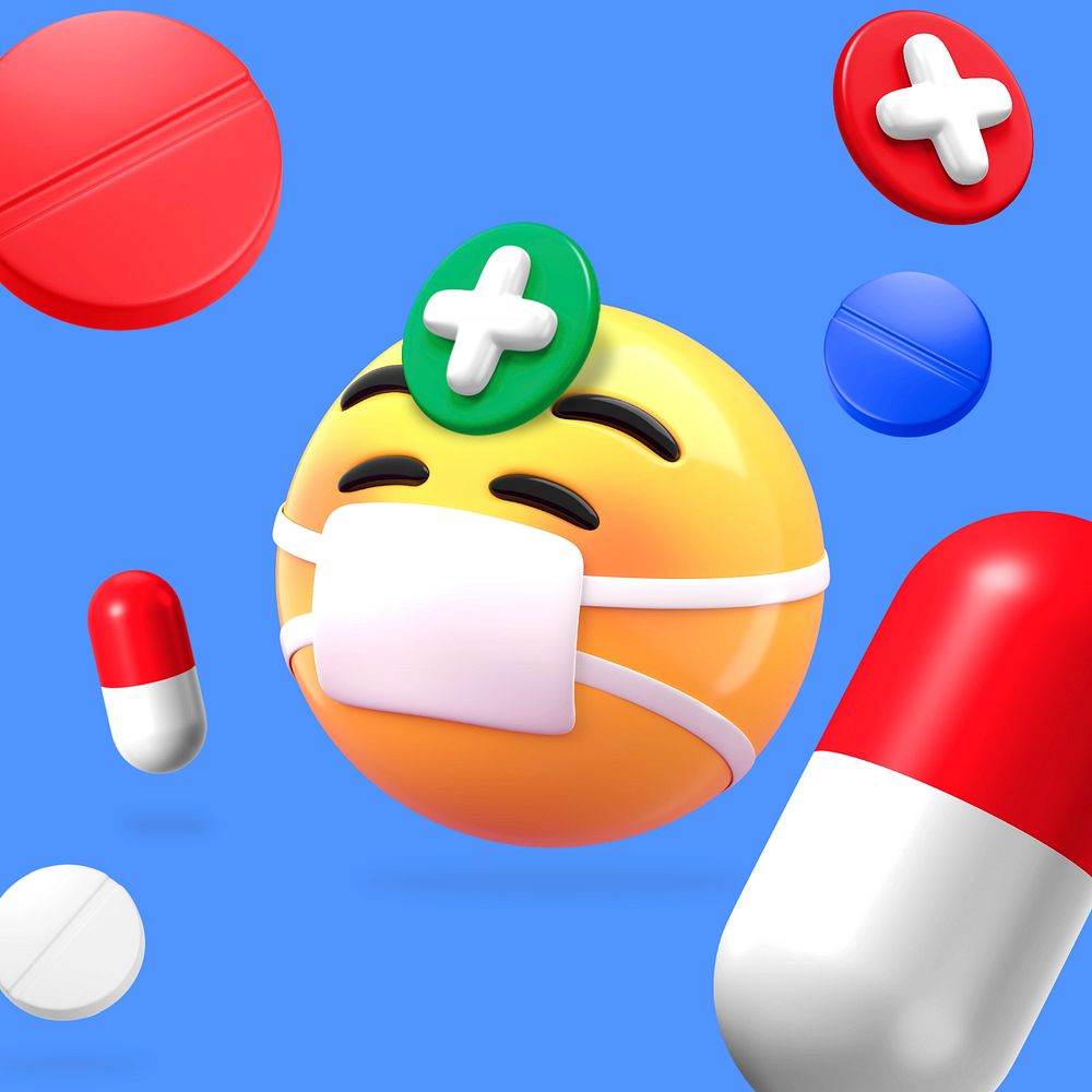 Sick emoticon health, medicine concept, editable design