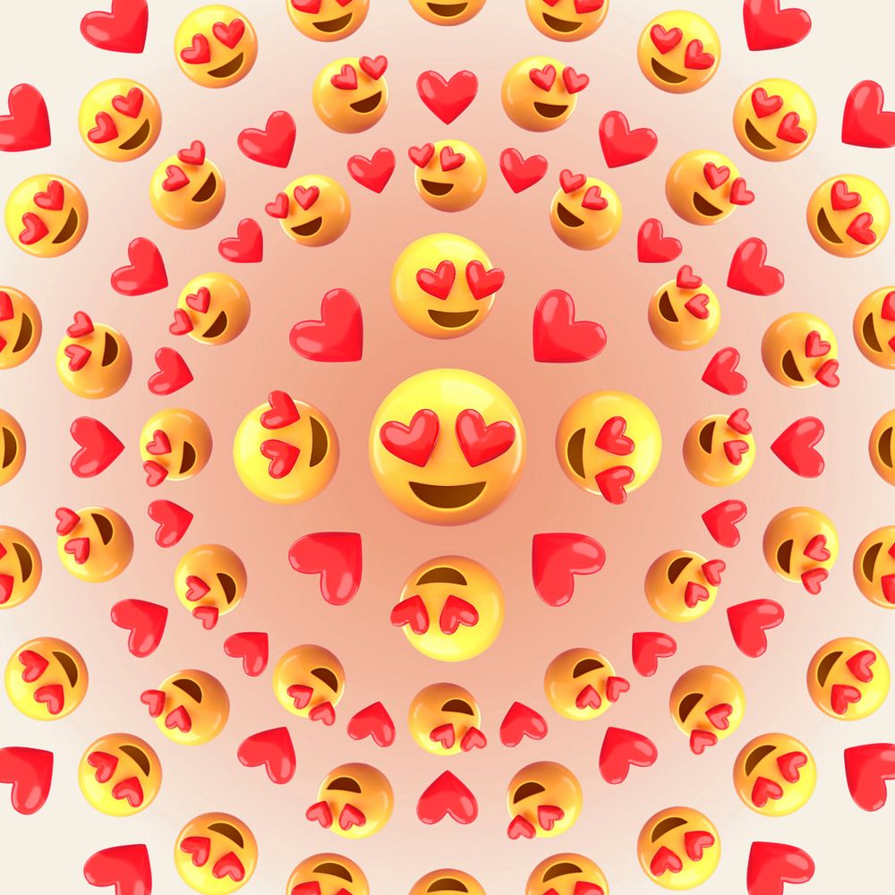 Heart-eyes emoticon pattern, love concept, editable design