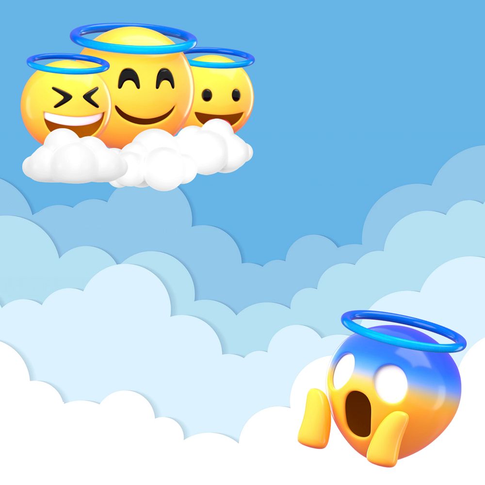 Shocking angel emoticon background, heavenly sky, editable design