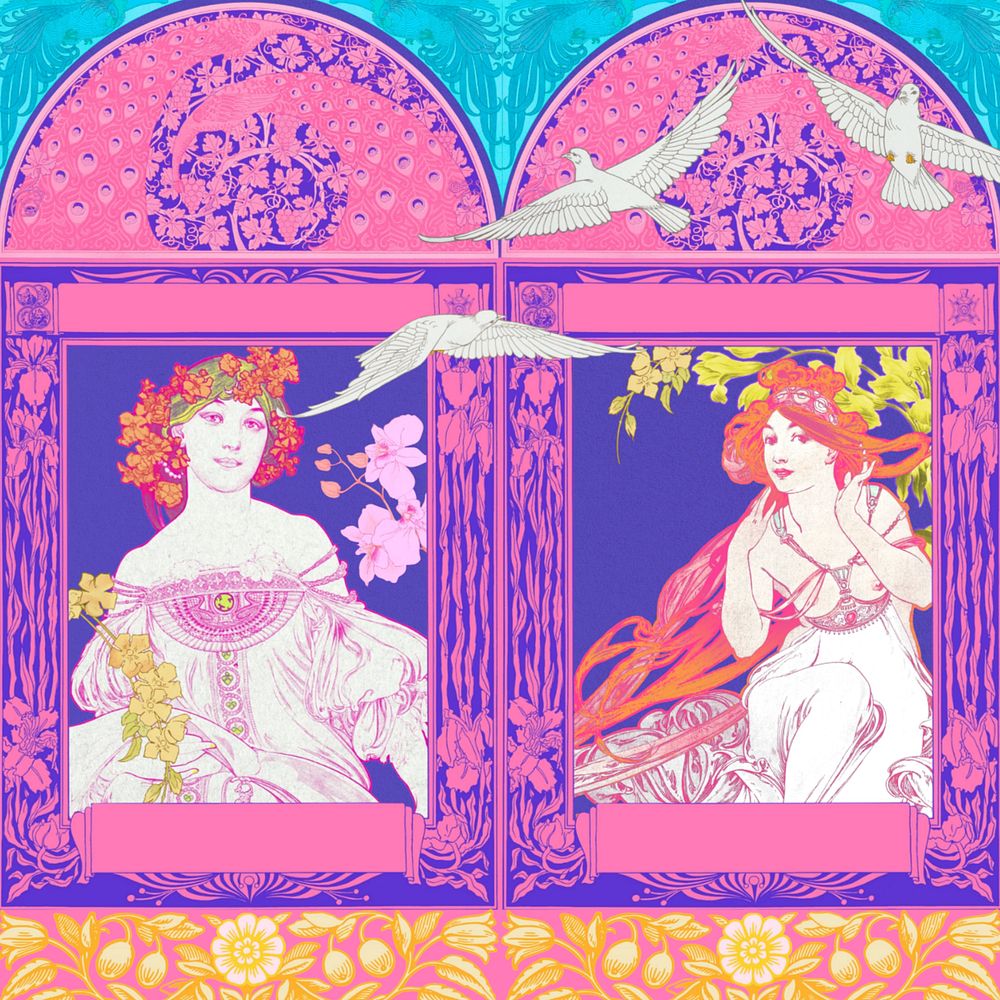 Alphonse Mucha's Daydream background, editable vintage famous artwork, remixed by rawpixel