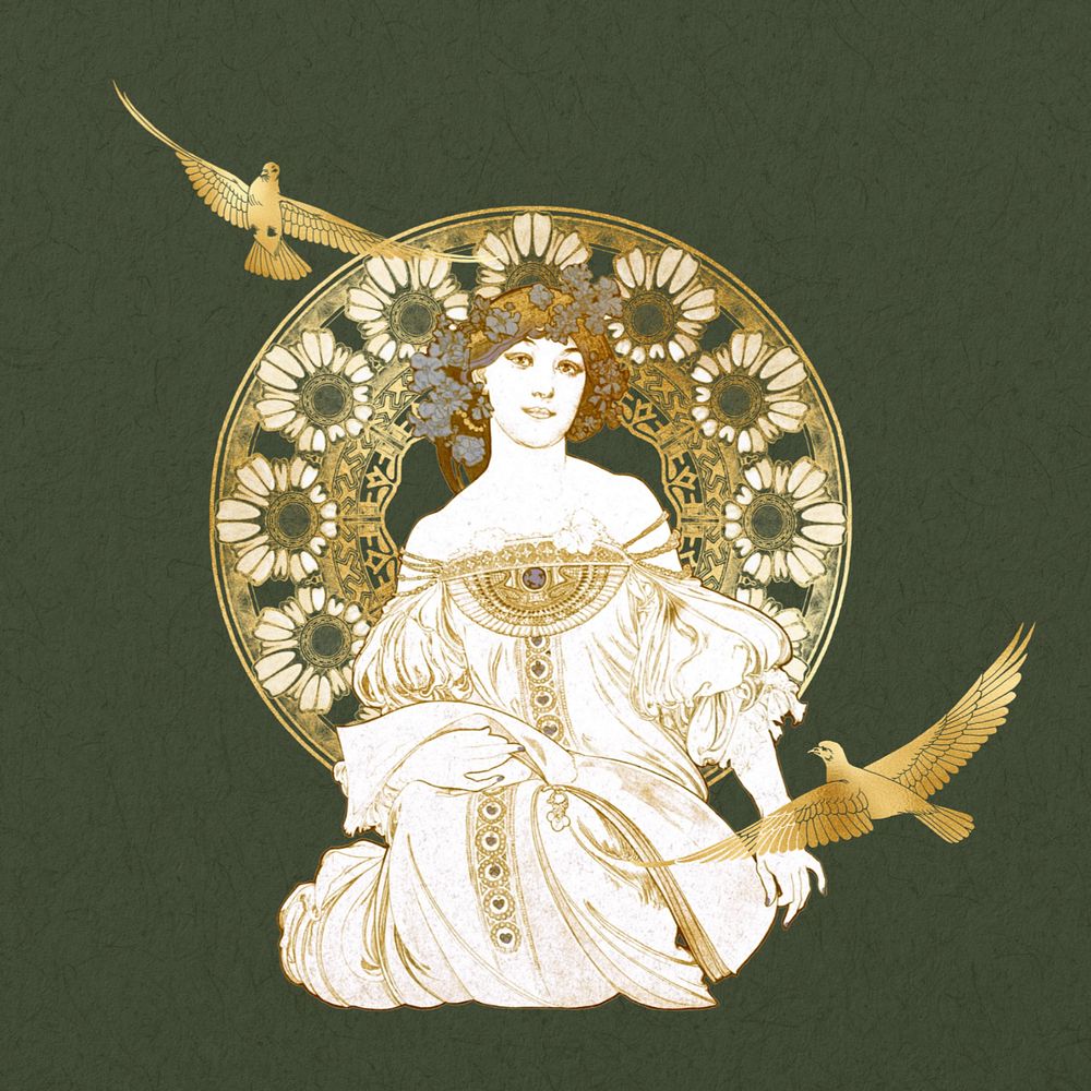 F Champenois, Alphonse Mucha's famous artwork, remixed by rawpixel, editable design