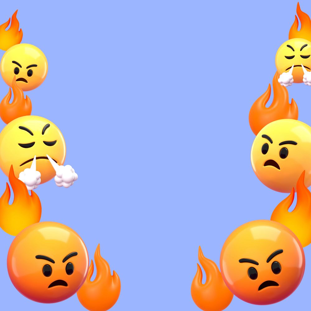 Angry emoticon border background, 3D, editable design