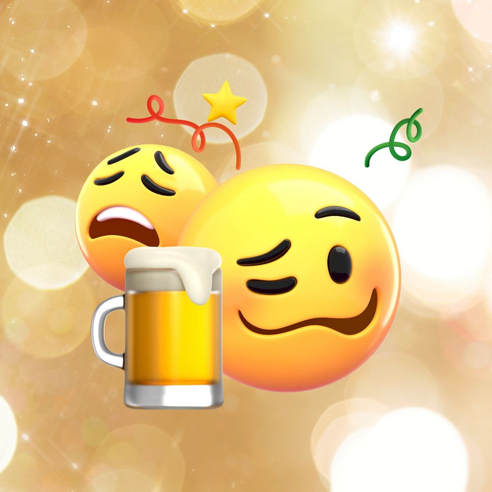 3D emoticons drinking beer celebration illustration, editable design