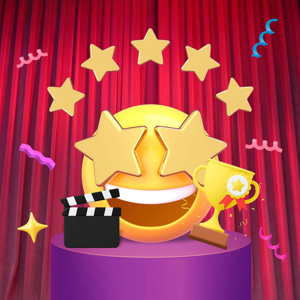 3D film award background, star-eyes emoticon, editable design