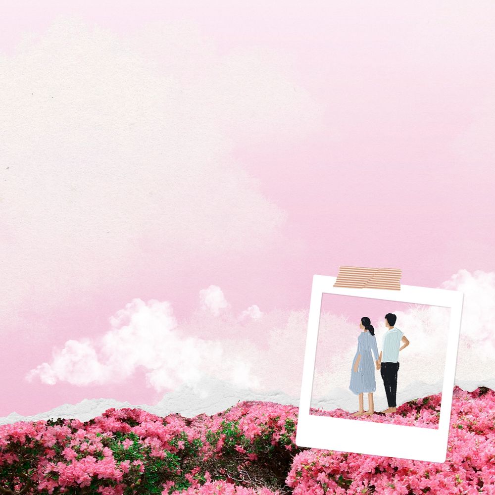 Aesthetic couple dreamscape background, pink sky, editable design