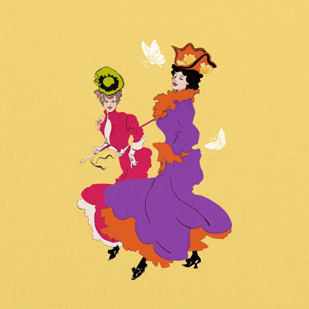 Colorful Victorian women, vintage illustration, remixed by rawpixel, editable design